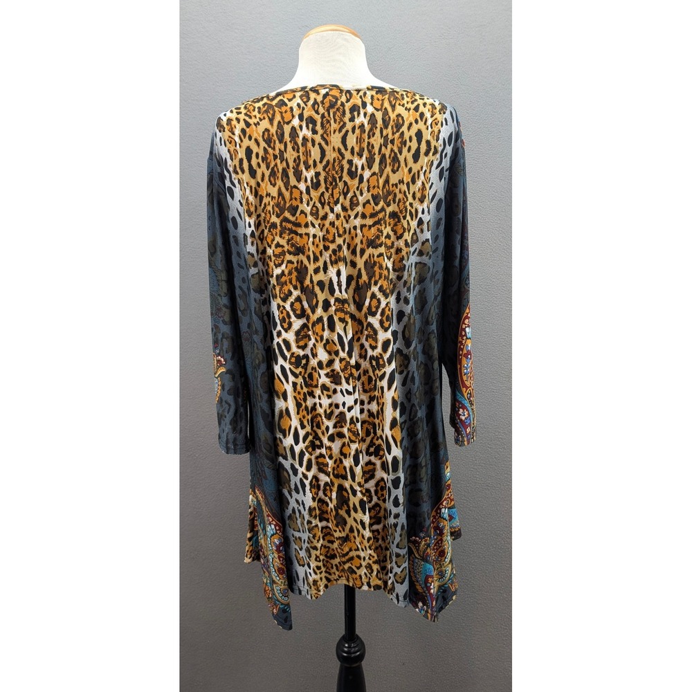 White Mark Tunic Top Paisley Long Sleeve Top Plus Sz 2XL Leopard Print Lagenlook - Picture 5 of 10